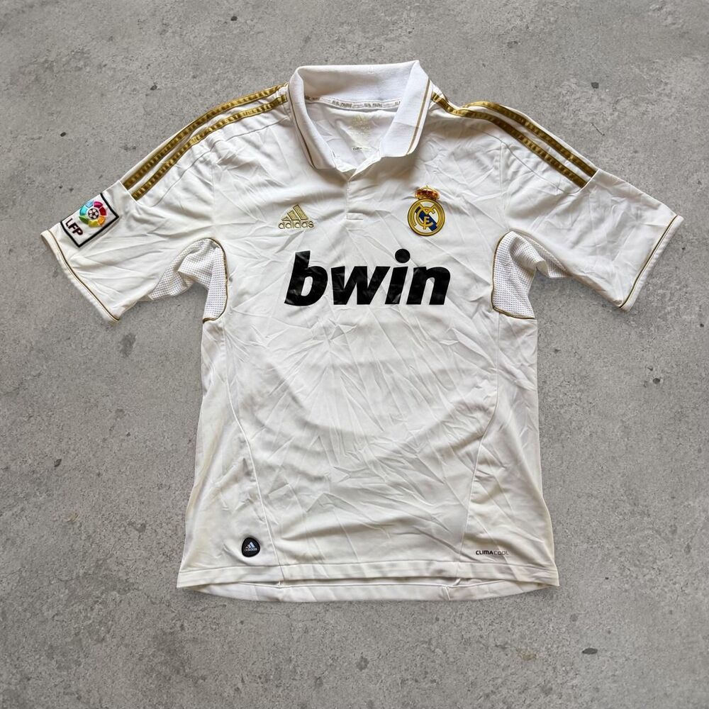 Adidas Real Madrid 2011-12 Home Jersey White Gold Bwin Soccer Shirt Men’s Medium